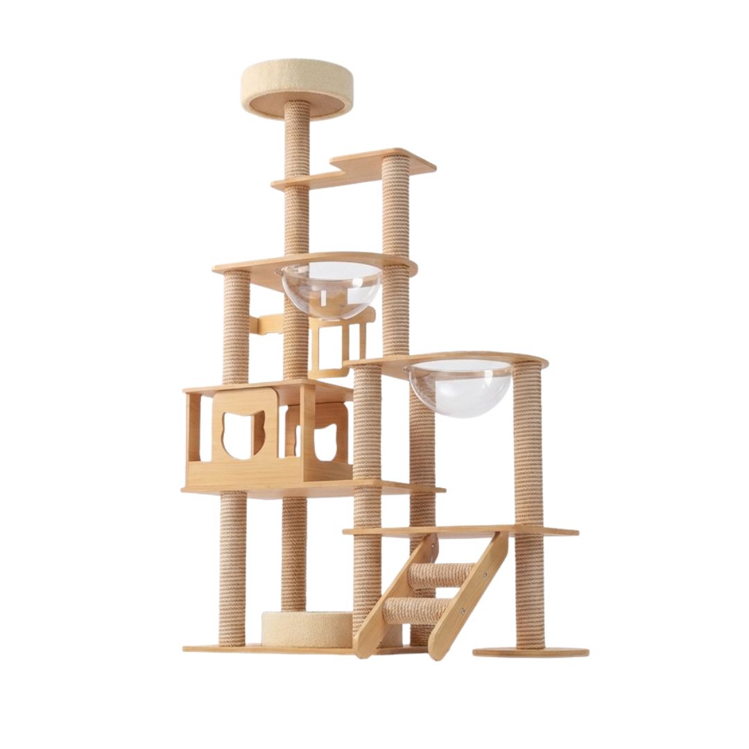 arbre a chat 158 cm multi niveaux en bois avec plateformes