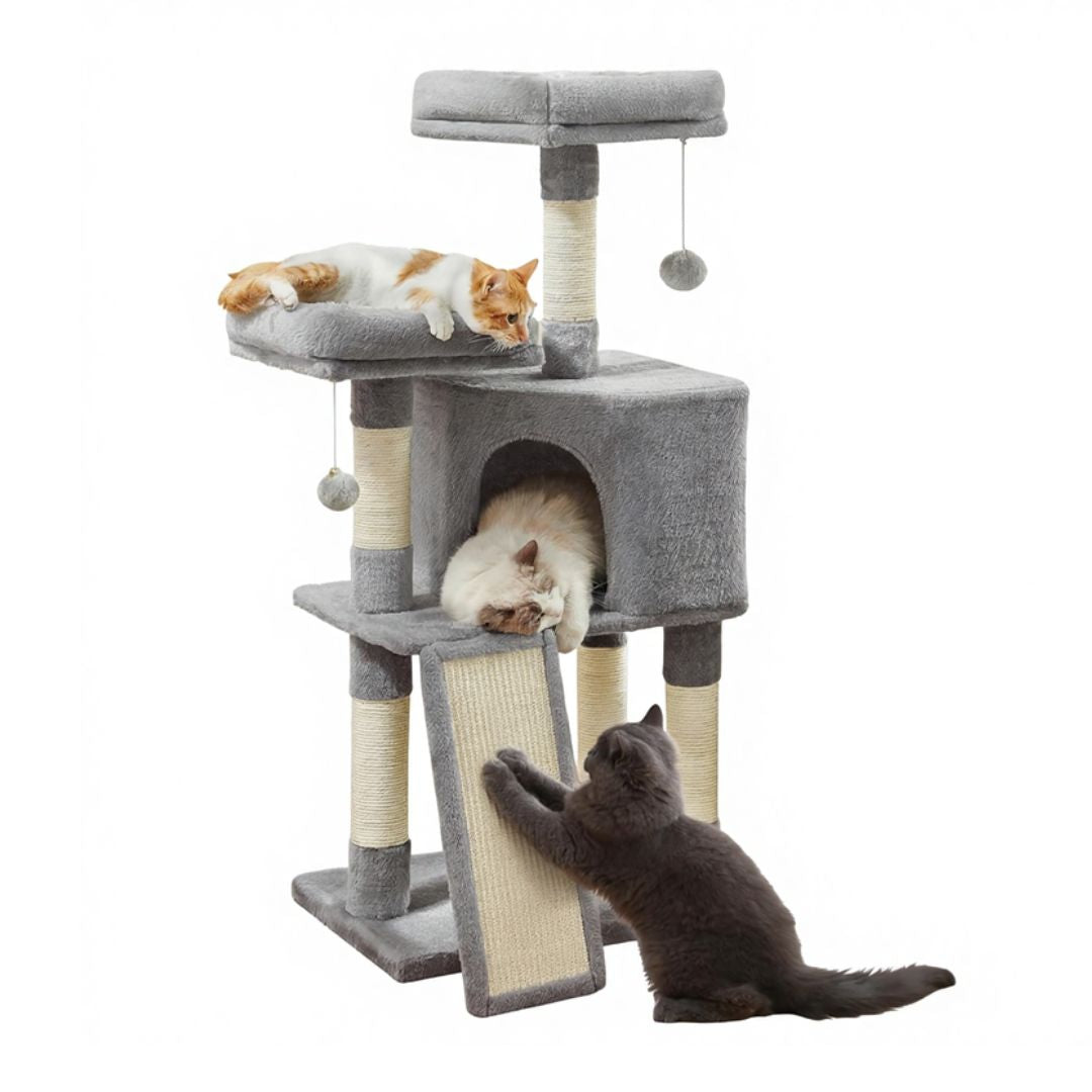 arbre a chat compact 45 cm avec niche et rampe
