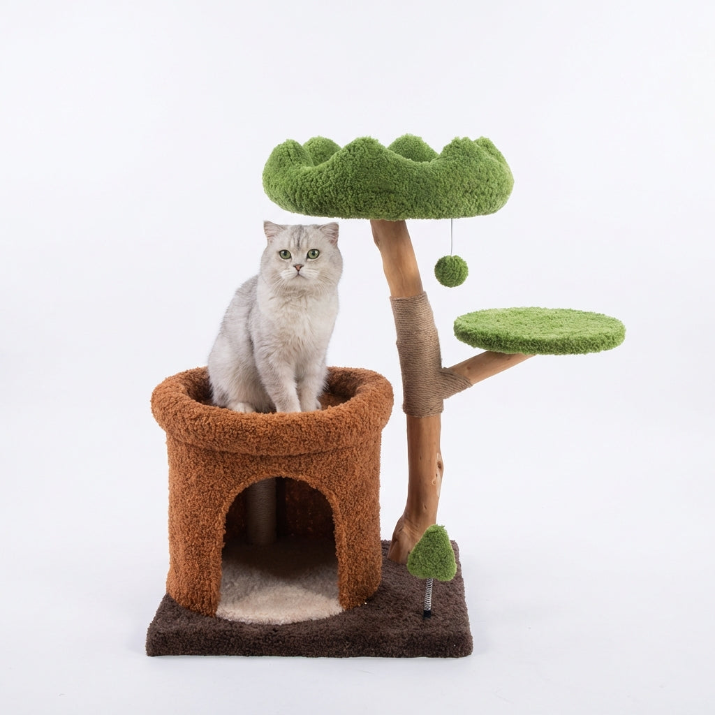 arbre a chat compact avec niche et plateforme d observation