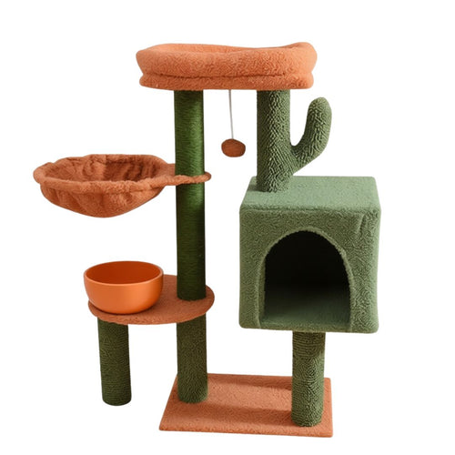 arbre a chat 88 cm avec niche hamac et plateformes vert et orange
