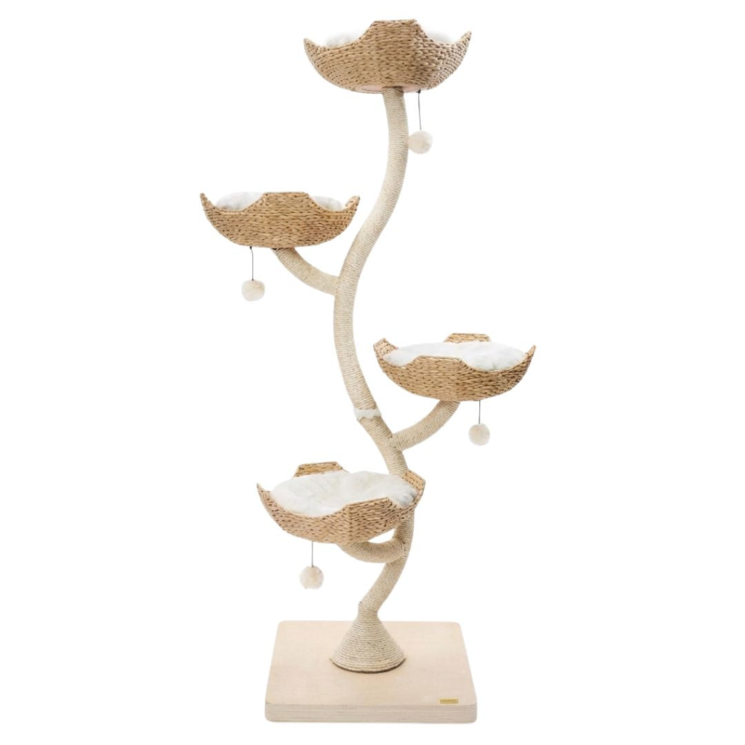 arbre a chat design en bois 185 cm avec plateformes et paniers pour chat