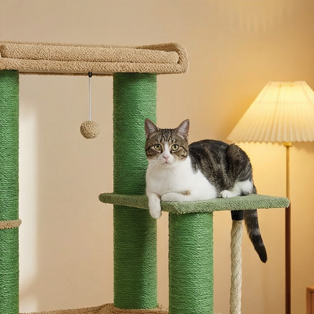 grand arbre a chat avec niche et hamac